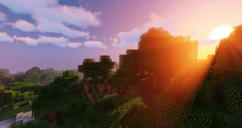 Luz intensa em floresta do Minecraft com Vibrant